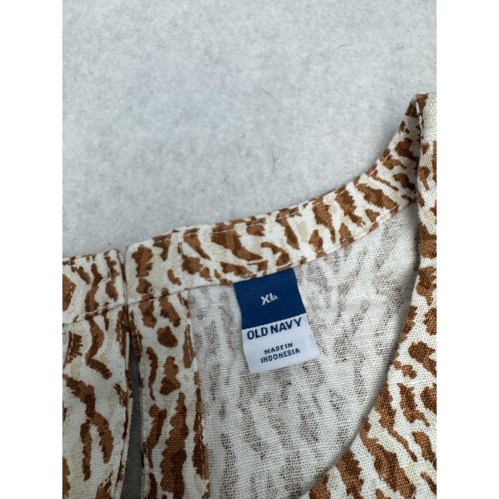 Old Navy Dress Women's XL Brown Animal Print Linen Tank Shift Knee Length Summer - Picture 6 of 10